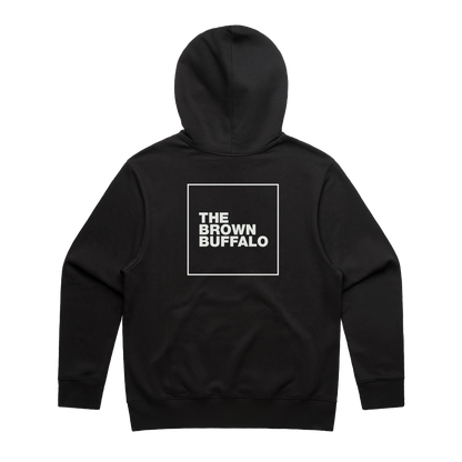 TBB Logo Hoodie black hoodie with a white back square logo featuring THE BROWN BUFFALO on Tampa Home & Garden Store