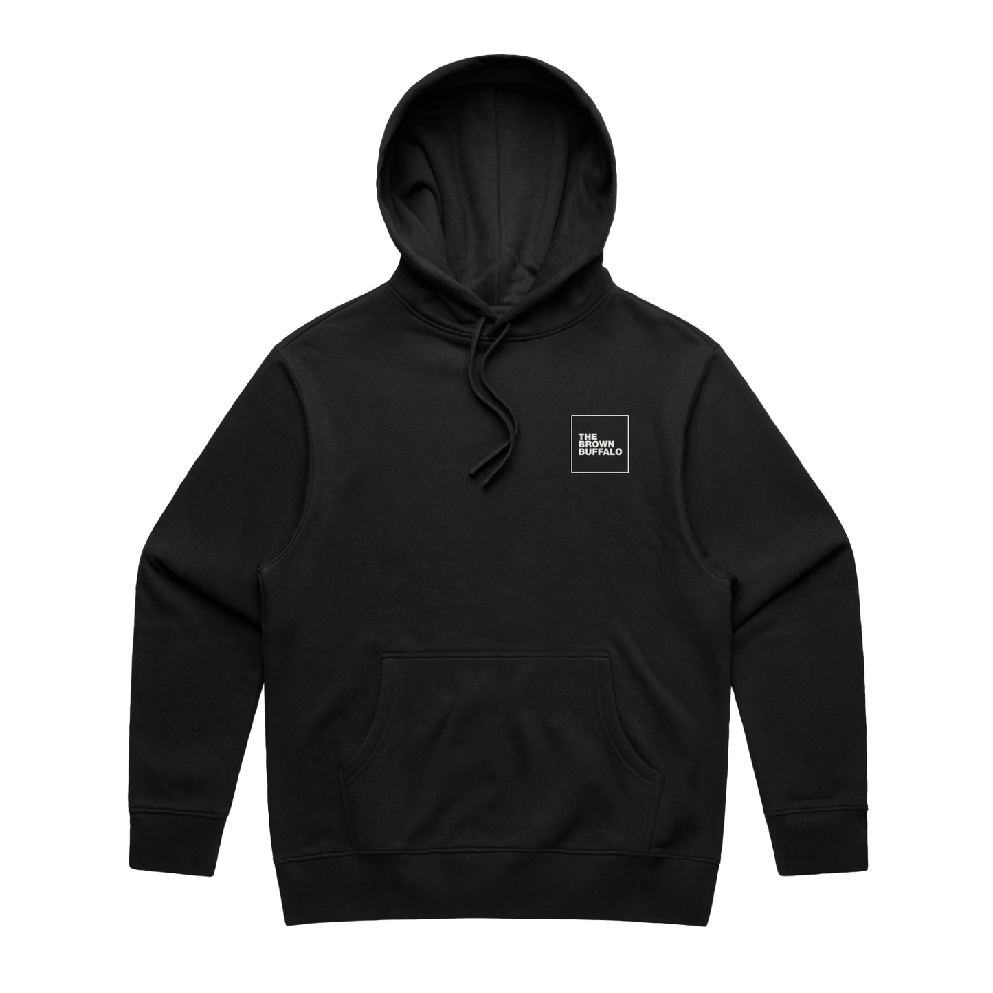 TBB Logo Hoodie black pullover by The Brown Buffalo with small white square chest logo on Tampa Home & Garden Store