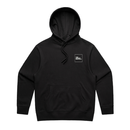 TBB Logo Hoodie black pullover by The Brown Buffalo with small white square chest logo on Tampa Home & Garden Store