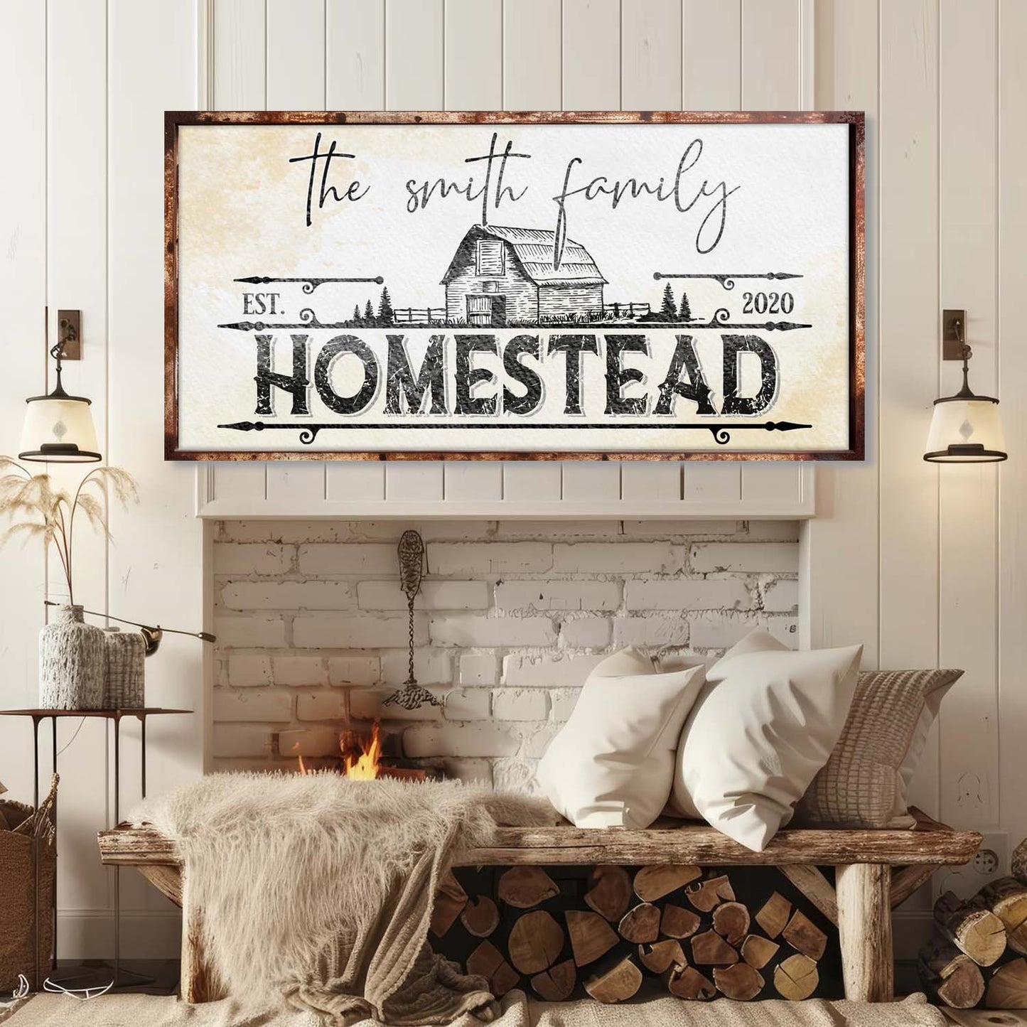 Family Vintage Rust Homestead Sign canvas by Tailored Canvases with rustic brown frame on Tampa Home & Garden Store