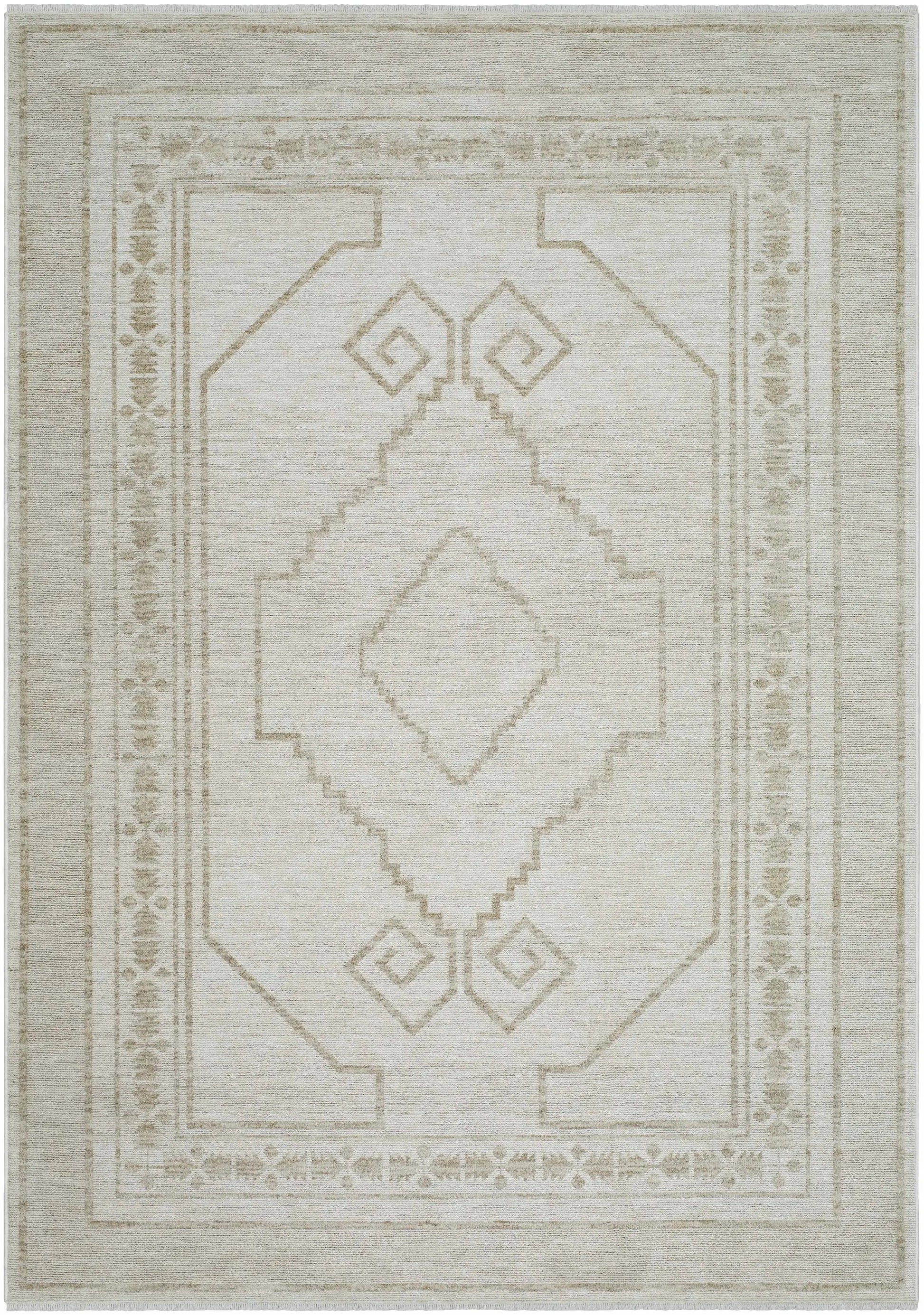 Taban Luxe Rug - Clearance by Boutique Rugs in beige with geometric diamond motif and border on Tampa Home & Garden Store
