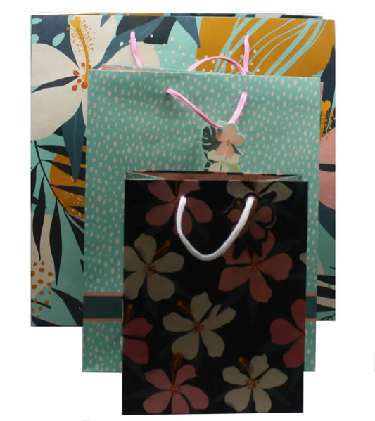 Three piece floral gift bag set teal dotted and black floral bags by Country Christmas Loft on Tampa Home & Garden Store