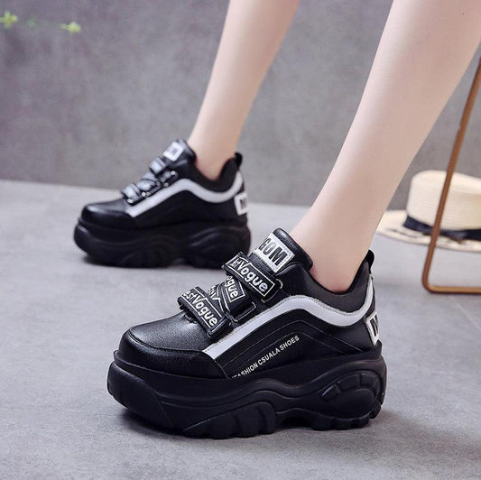 Stevvex women's chunky platform sneakers pair black and white with thick sole on Tampa Home & Garden Store