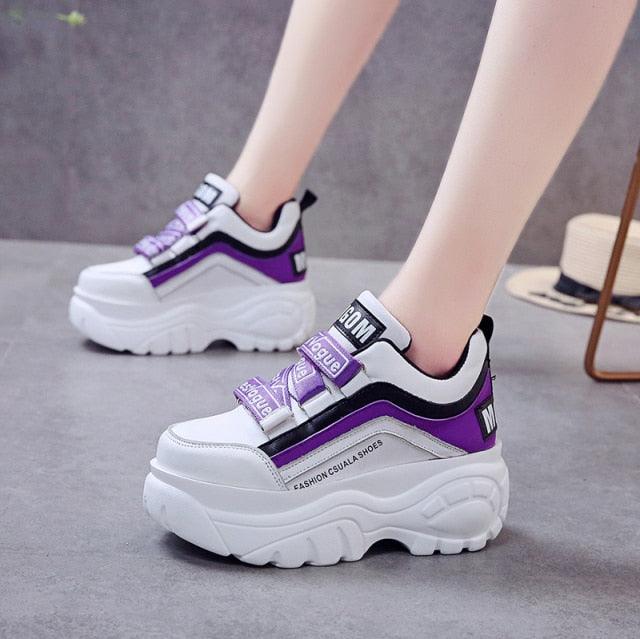 Stevvex chunky sneakers in white and purple with Velcro straps and thick sole on Tampa Home & Garden Store