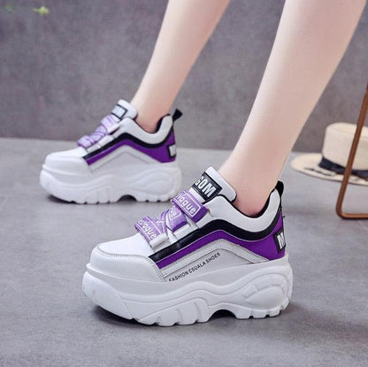 Stevvex chunky sneakers in white and purple with Velcro straps and thick sole on Tampa Home & Garden Store