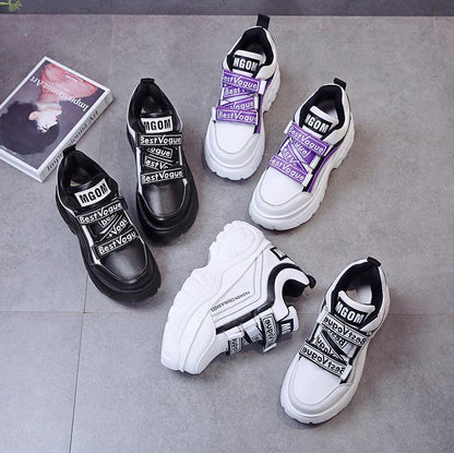 Stevvex chunky platform sneakers set of 5 in black and white with bold Velcro straps and thick soles on Tampa Home & Garden Store