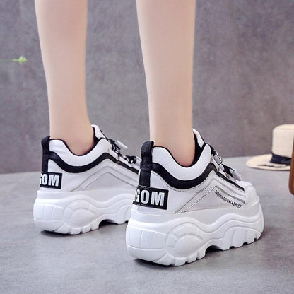 Stevvex chunky white black sneakers pair with thick platform sole, casual everyday footwear on Tampa Home & Garden Store
