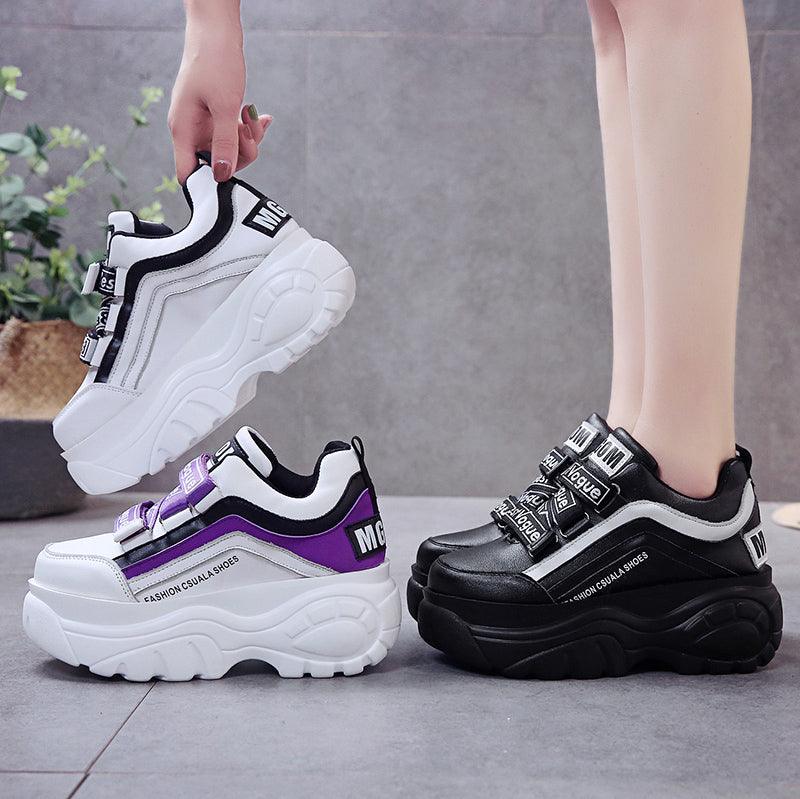 Stevvex thick bottom chunky sneakers in white black purple with bold soles, 3 styles on Tampa Home & Garden Store