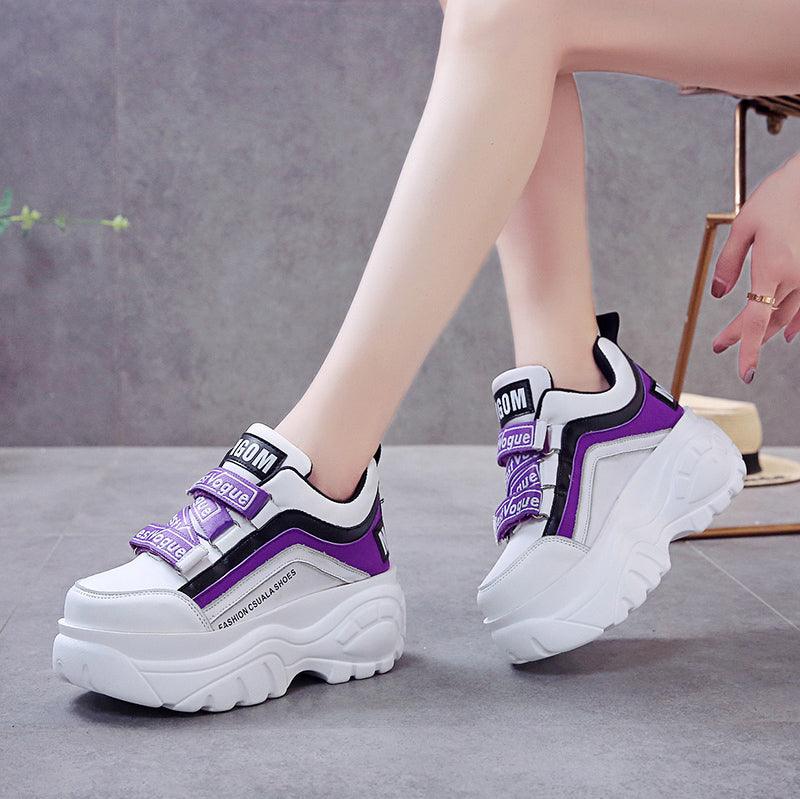 Stevvex chunky sneakers white with purple accents, Velcro straps, thick platform sole on Tampa Home & Garden Store