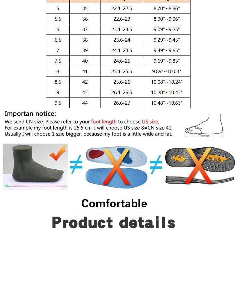 Sneakers size chart with foot-length guide, sole diagrams, and product details header on Tampa Home & Garden Store