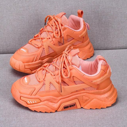 Stevvex orange chunky platform sneakers pair with mesh panels and lace-up front on Tampa Home & Garden Store