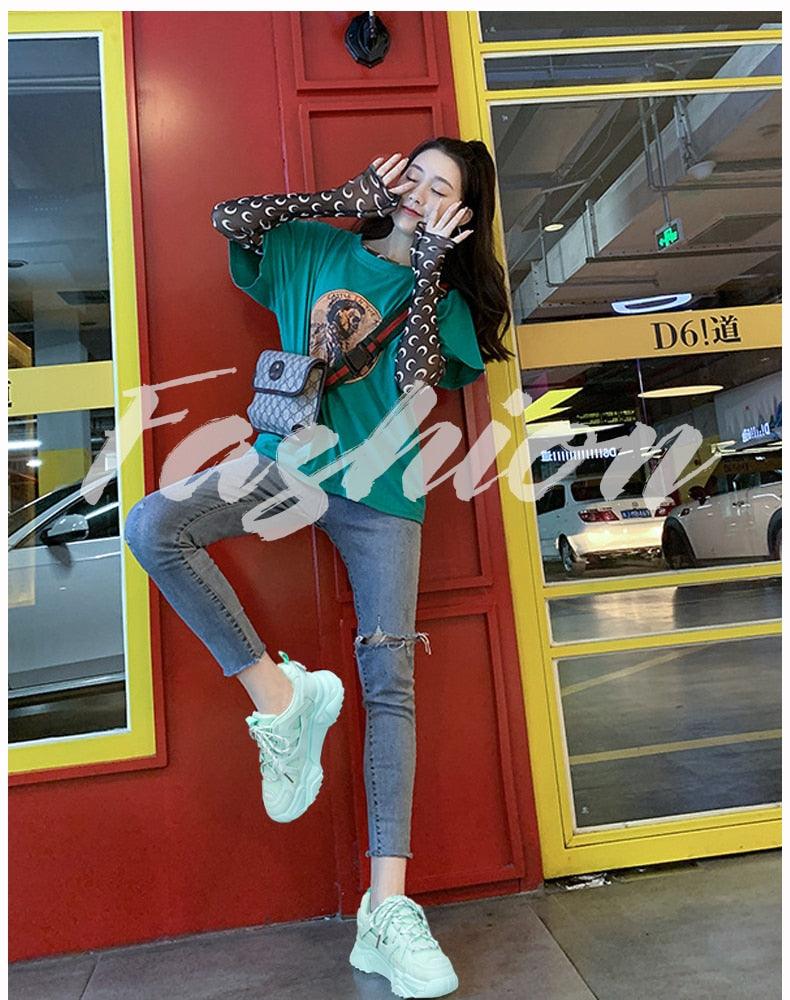 Thick platform lace-up sneakers in mint green with chunky sole for casual wear on Tampa Home & Garden Store