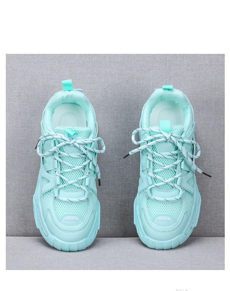 Stevvex mint teal mesh platform sneakers, lace-up, thick sole pair on Tampa Home & Garden Store