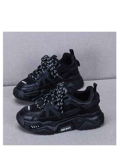 Platform sneakers Stevvex for women, black mesh panels and patterned laces on Tampa Home & Garden Store