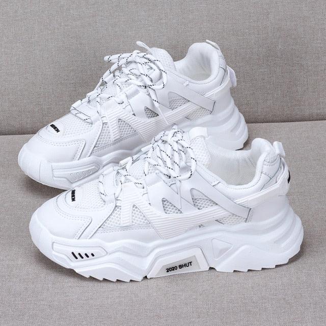 Stevvex white mesh platform sneakers with chunky sole and lace-up on Tampa Home & Garden Store