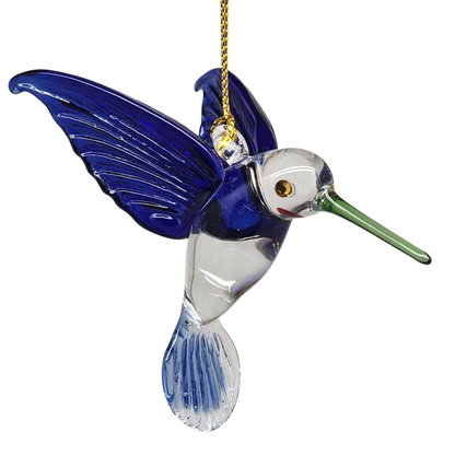 Colibri ornemental en verre égyptien - Bleu à bec vert