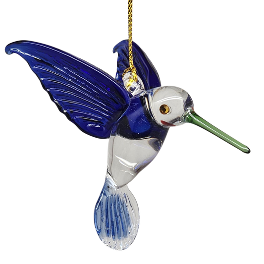 Egyptian Glass Hummingbird Ornament - Blue with Green Beak - Tampa Home & Garden Store