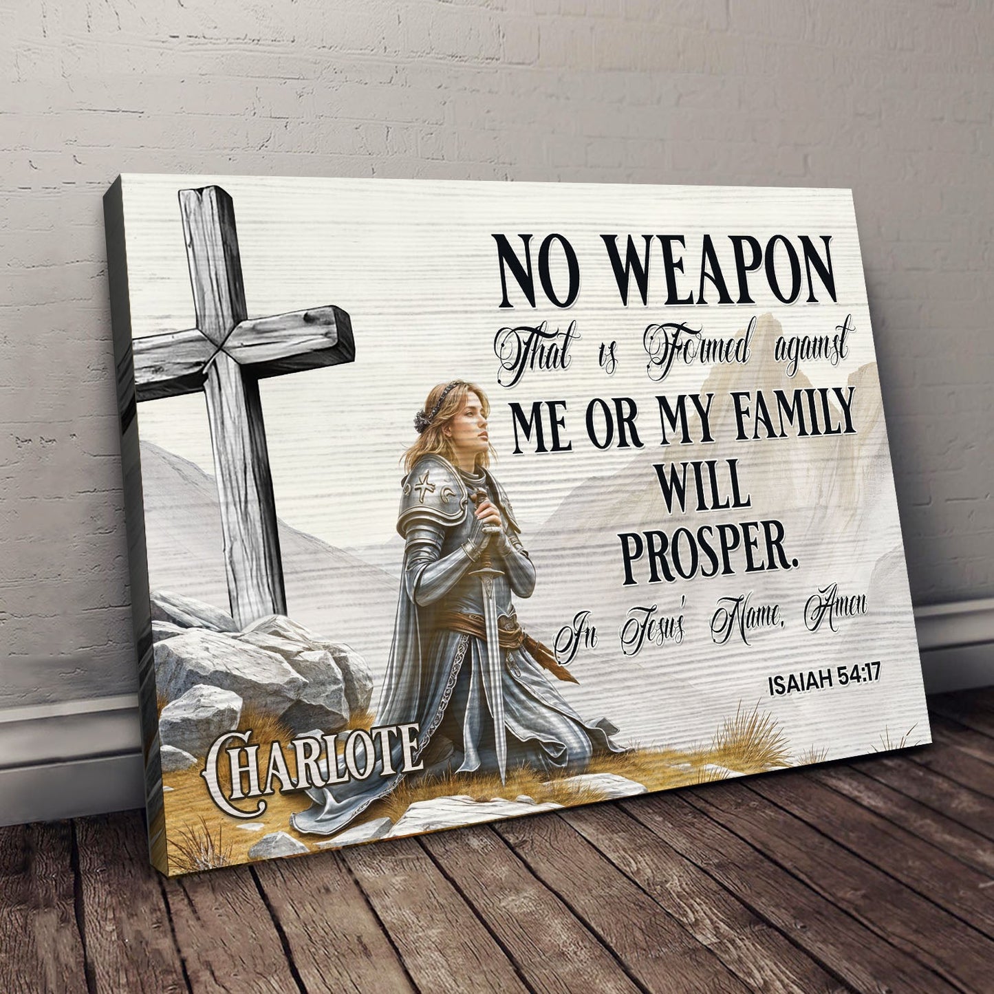 Canvas no weapon that is formed against you will prosper Isaiah 54:17 faith sign IV on Tampa Home & Garden Store