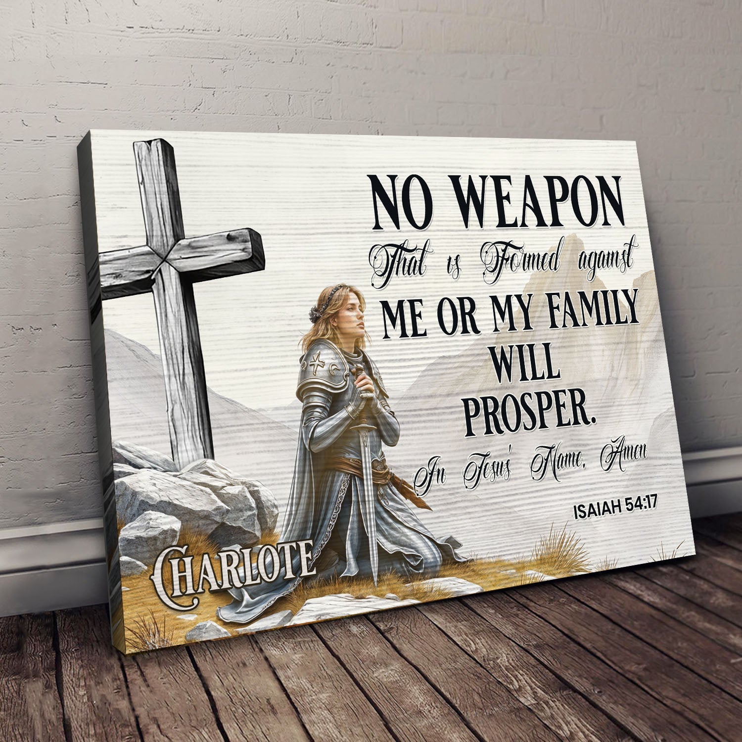 Canvas no weapon that is formed against you will prosper Isaiah 54:17 faith sign IV on Tampa Home & Garden Store