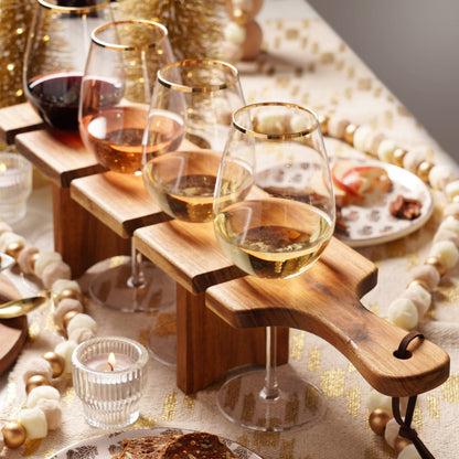Acacia Wood Wine Flight Board for Four Glasses