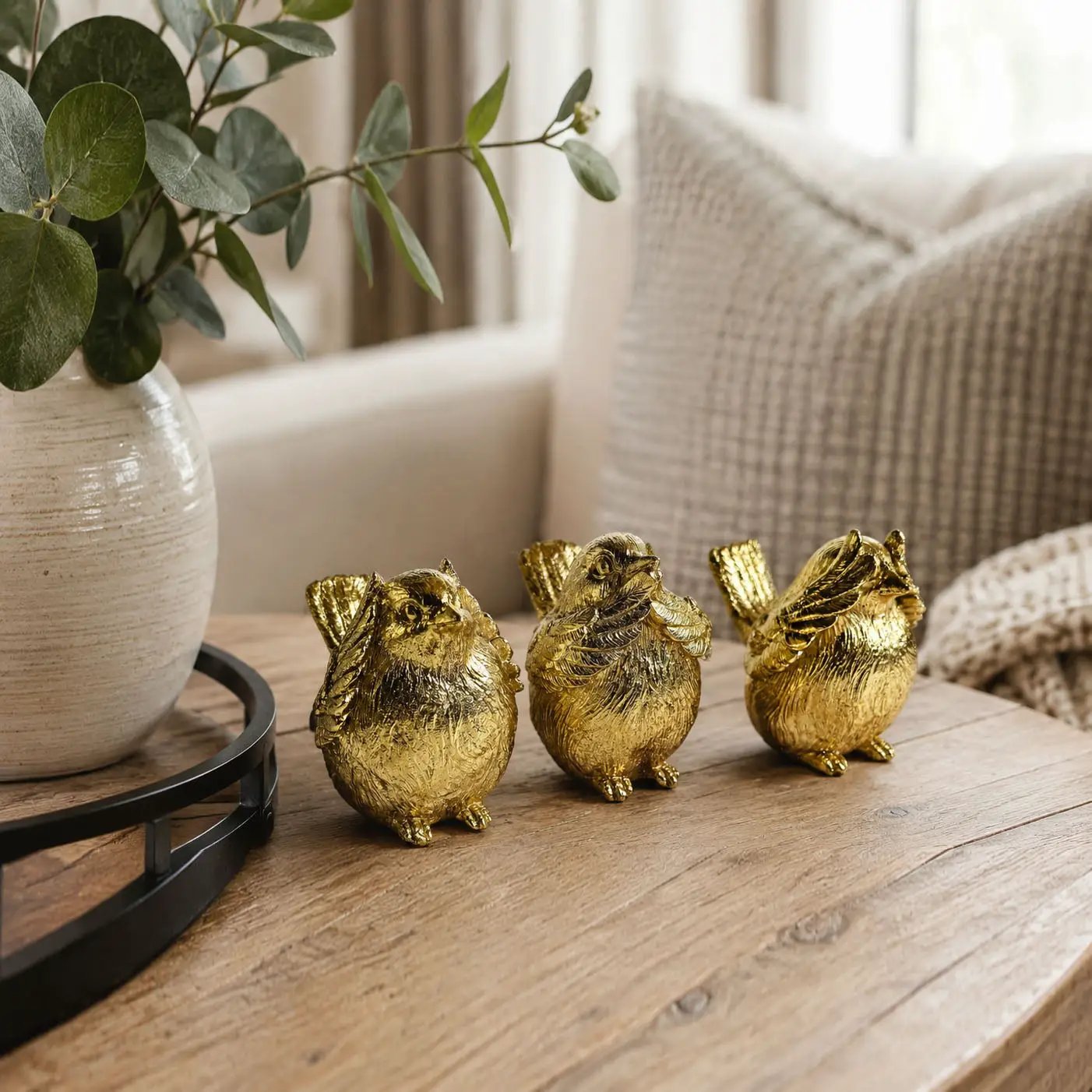 Wise Birds Gold Trio See No Evil Advice Figurines