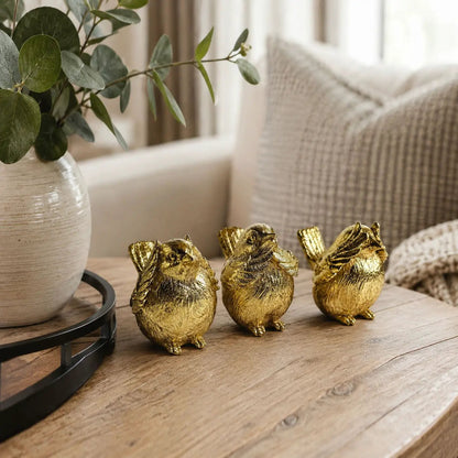 Wise Birds Gold Trio See No Evil Advice Figurines
