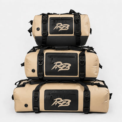 Ridge Bags outdoor duffel three-pack tan with black patches and rugged straps on Tampa Home & Garden Store