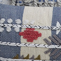 Decorative embroidery throw pillow 12x30 in patchwork blue/white with red motif, Vibhsa on Tampa Home & Garden Store