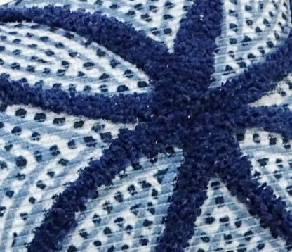Blue throw pillow by Vibhsa, textured knit fabric with white specks, 14x24 on Tampa Home & Garden Store