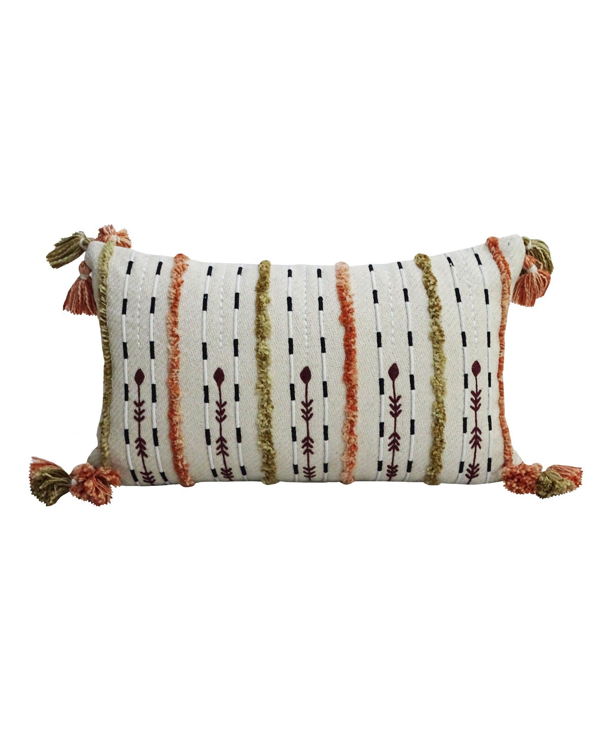 Throw pillow Vibhsa multicolor handwoven lumbar 14x24 with fringes and tassels on Tampa Home & Garden Store