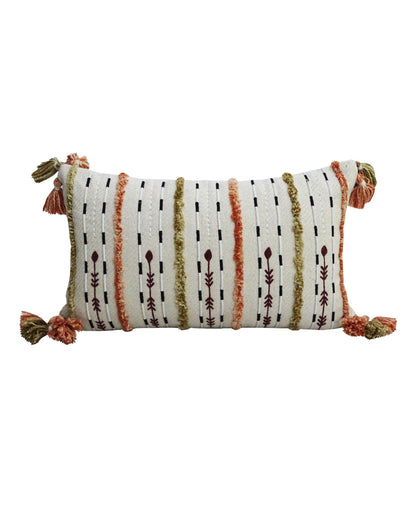 Throw pillow Vibhsa multicolor handwoven lumbar 14x24 with fringes and tassels on Tampa Home & Garden Store