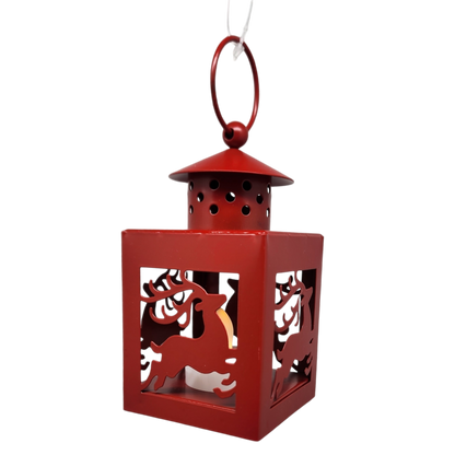 B/O Lighted Metal Holiday Lantern with LED Tealight - Red