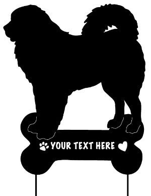 Tibetan Mastiff garden stake black metal sculpture Rustica Ornamentals with bone-shaped base on Tampa Home & Garden Store
