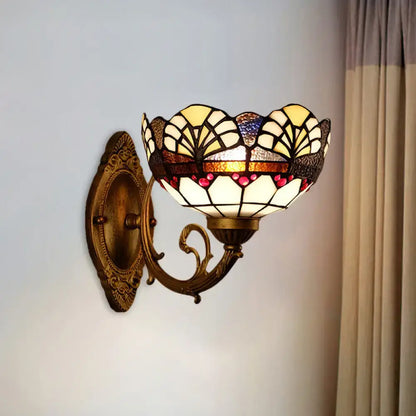 Tiffany Gold Cut Glass Wall Sconce with Scalloped Dome and Mermaid Arm