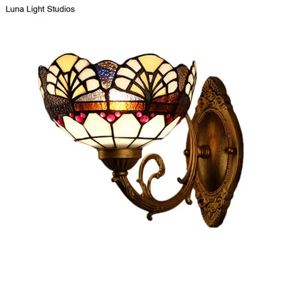 Tiffany Gold Cut Glass Wall Sconce with Scalloped Dome and Mermaid Arm