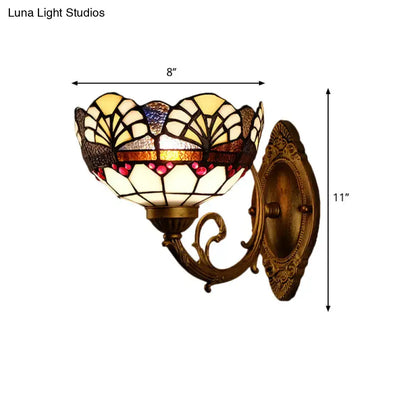 Tiffany Gold Cut Glass Wall Sconce with Scalloped Dome and Mermaid Arm