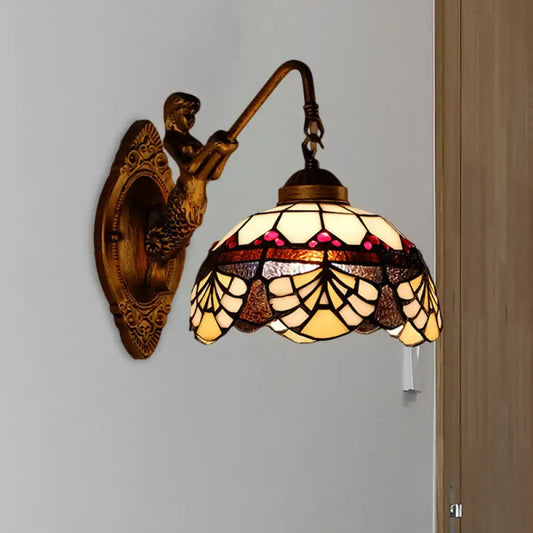 Tiffany Gold Cut Glass Wall Sconce with Scalloped Dome and Mermaid Arm - Tampa Home & Garden Store