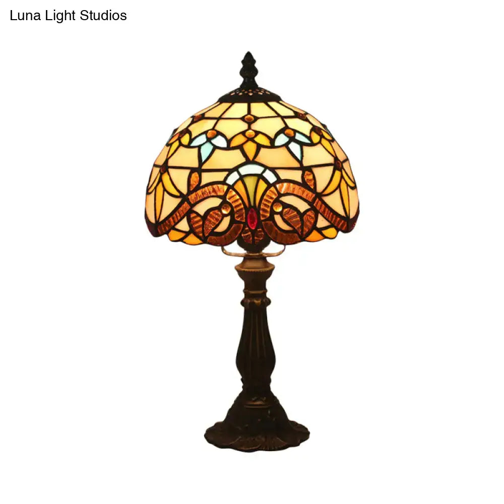 Tiffany Art Glass Night Lamp - Bowl Shaped Stained Glass Table Lighting in Yellow/Blue