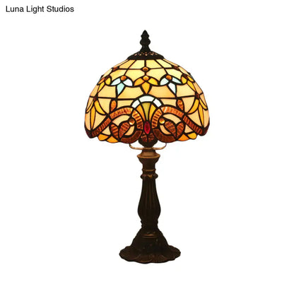 Tiffany Art Glass Night Lamp - Bowl Shaped Stained Glass Table Lighting in Yellow/Blue
