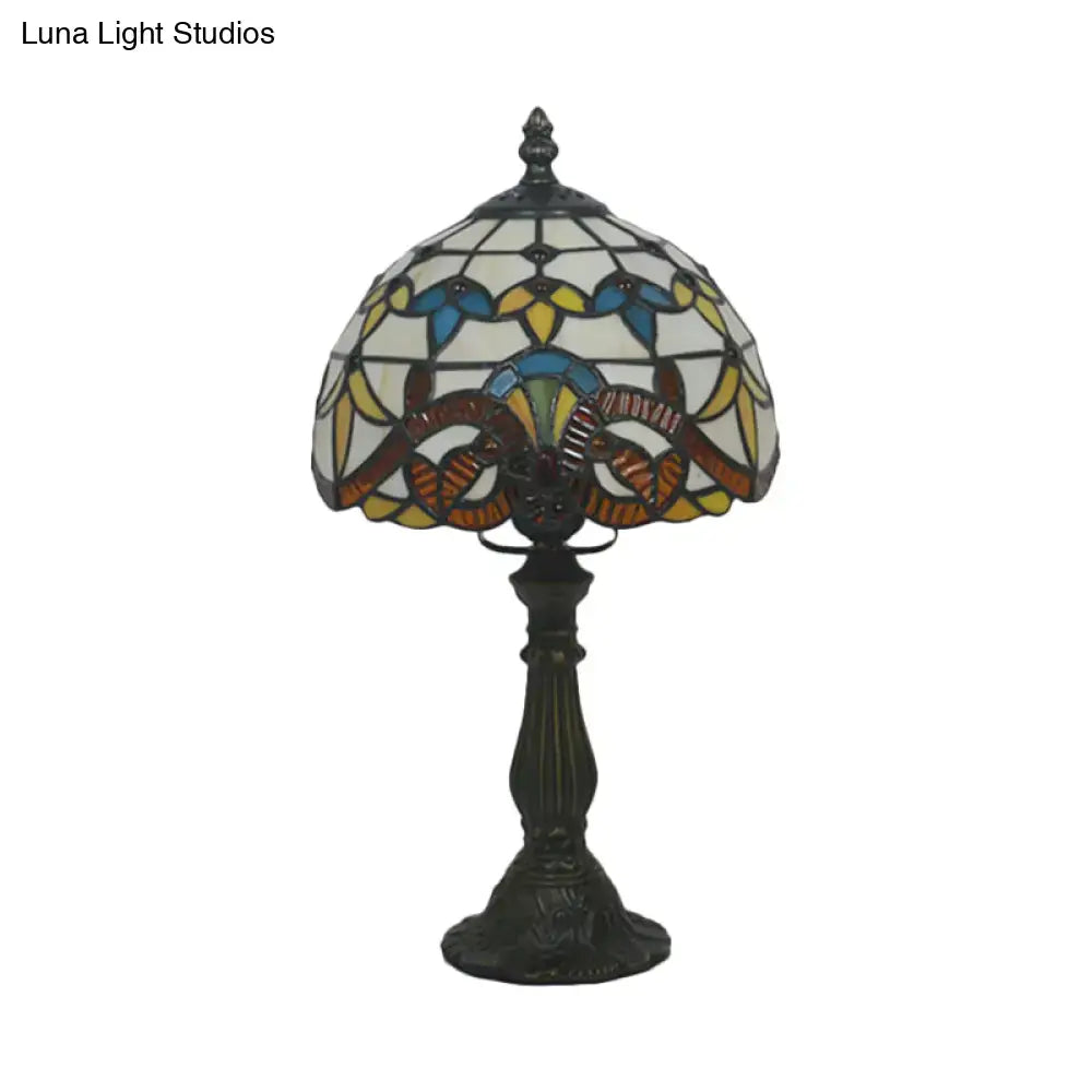 Tiffany Art Glass Night Lamp - Bowl Shaped Stained Glass Table Lighting in Yellow/Blue