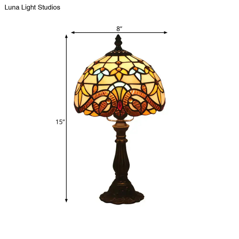 Tiffany Art Glass Night Lamp - Bowl Shaped Stained Glass Table Lighting in Yellow/Blue