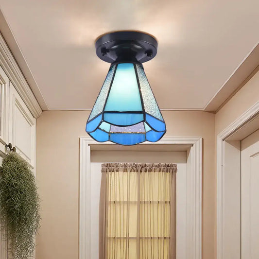 Tiffany Style Handcrafted Glass Ceiling Mounted Light - Shaded Semi Flush Mount, 1-Light - Tampa Home & Garden Store