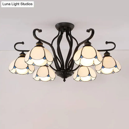 Tiffany turquoise flower ceiling light with six glass petal shades in dark iron frame on Tampa Home & Garden Store