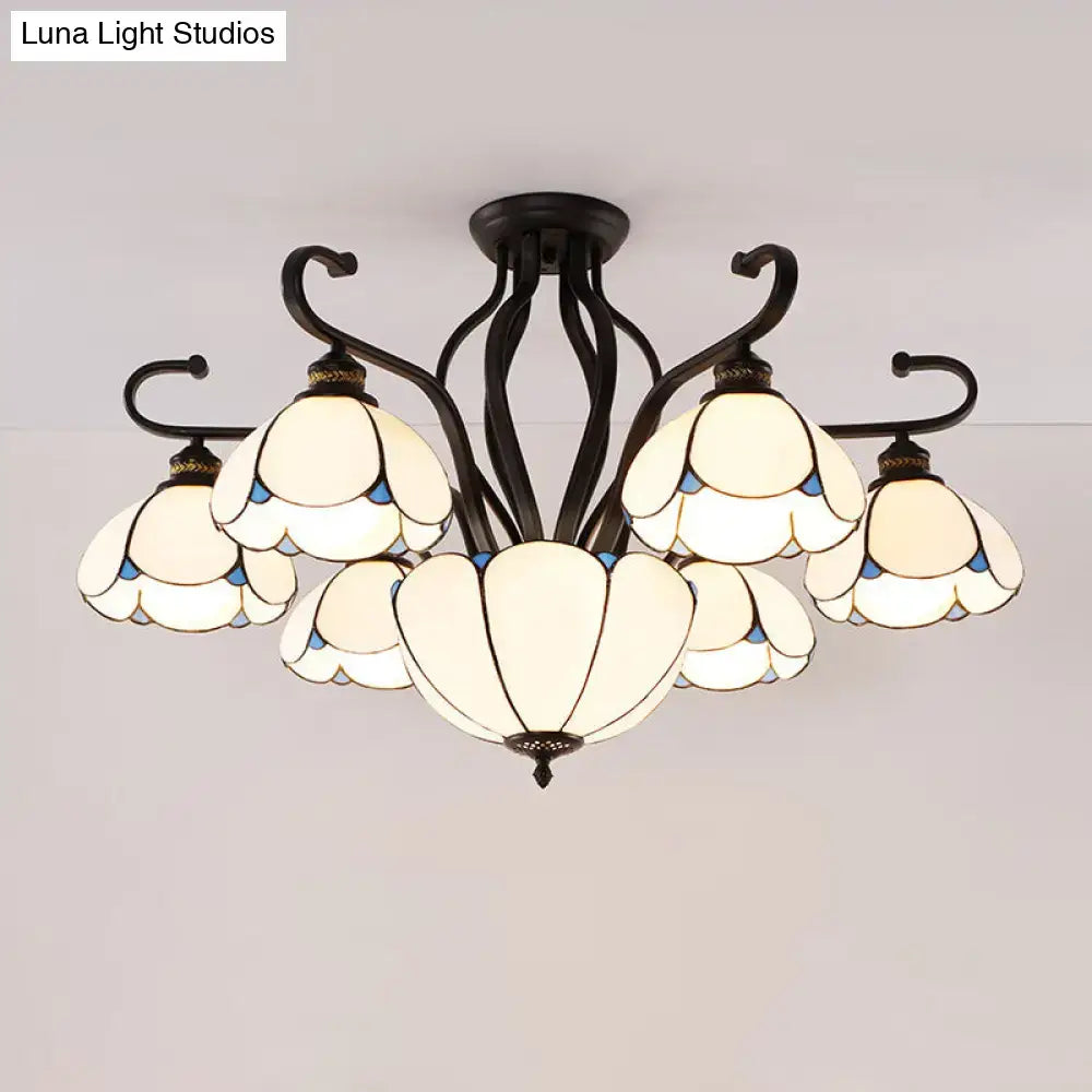 Tiffany turquoise flower semi-flush ceiling light by Decorbites with stained glass petals on Tampa Home & Garden Store