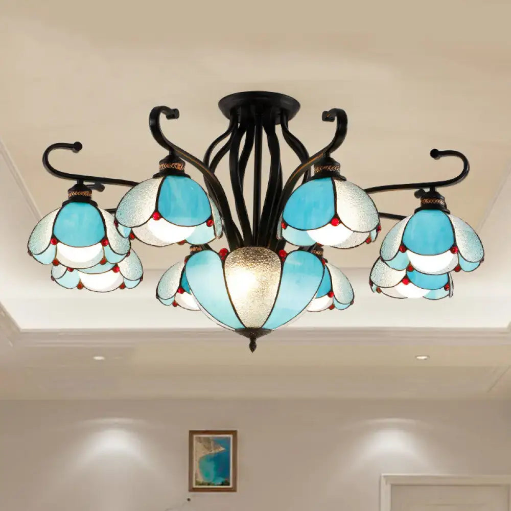 Tiffany turquoise flower semi-flush mount ceiling light with glass petals by Decorbites on Tampa Home & Garden Store