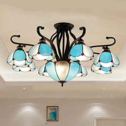 Tiffany turquoise flower semi-flush mount ceiling light with glass petals by Decorbites on Tampa Home & Garden Store
