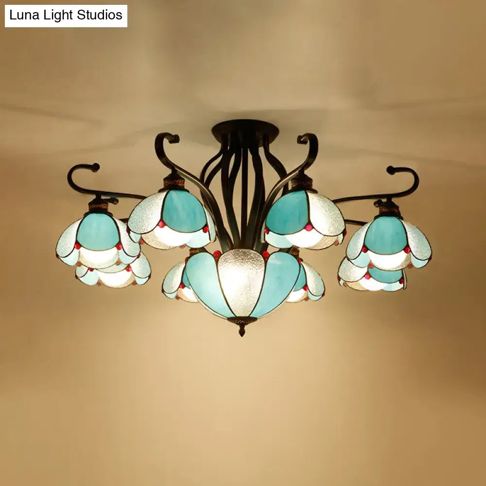 Tiffany turquoise flower semi-flush ceiling light by Decorbites with teal flower shades on bronze frame on Tampa Home & Garden Store