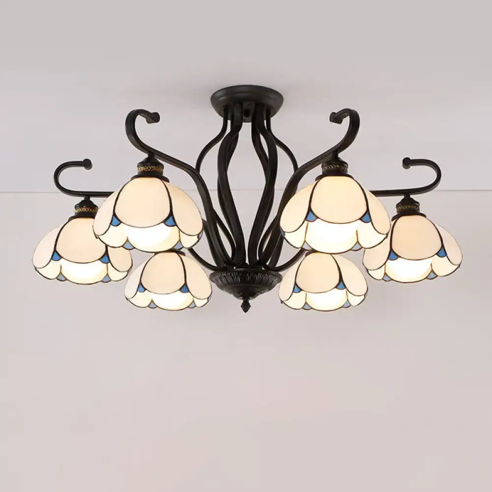 Tiffany turquoise flower semi-flush mount ceiling light with shades and black iron frame on Tampa Home & Garden Store