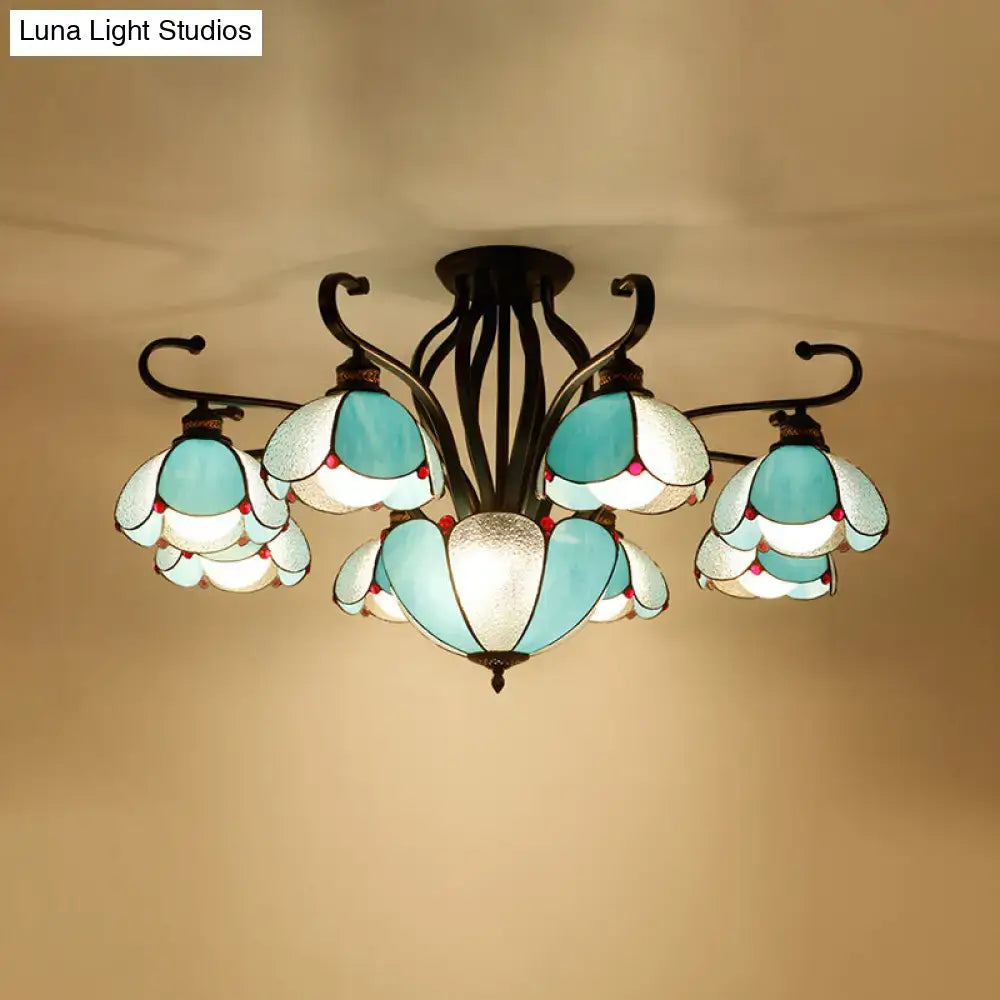 Tiffany turquoise flower semi-flush ceiling light by Decorbites with teal glass petals on Tampa Home & Garden Store