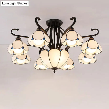 Tiffany turquoise flower semi-flush ceiling light by Decorbites with stained-glass petal shades on Tampa Home & Garden Store